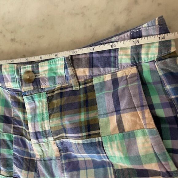 L L BEAN Favorite Fit Blue Purple Madras Patchwork Plaid Shorts 4 - Picture 12 of 15